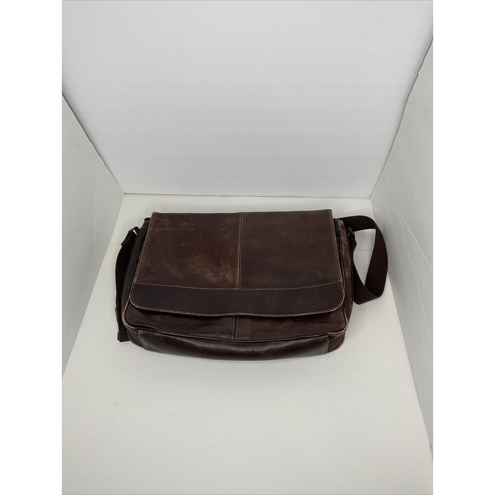Kenneth Cole Reaction Brown Leather Messenger Laptop Shoulder Bag‎ Briefcase